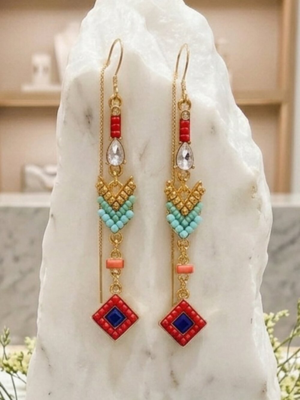 Rebecca Minkoff - Geo Stone Threaders Earrings (Multi/Gold) Earring